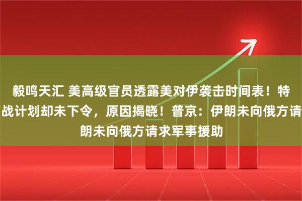 毅鸣天汇 美高级官员透露美对伊袭击时间表！特朗普批准作战计划却未下令，原因揭晓！普京：伊朗未向俄方请求军事援助